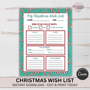 Weihnachtsliste, Weihnachtswunschliste für Kinder Büroarbeit Freunde, Secret Santa List, Santa Wish List, Secret Santa Game, Weihnachtsbrief