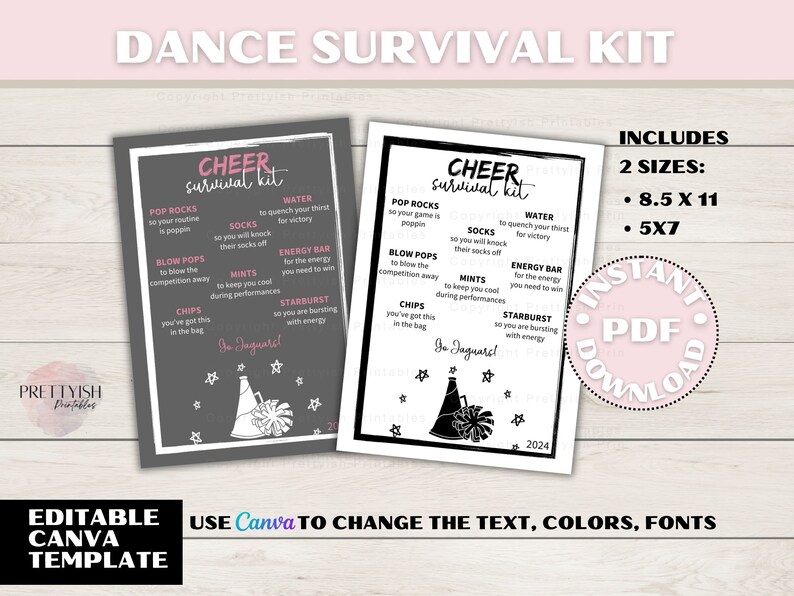 Editable Cheer Competition Survival Kit Printable, Gift Bag Printable ...