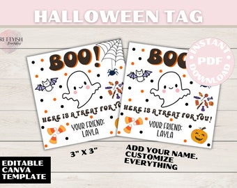 Halloween Birthday Tag | Halloween Treat Bag Tag | Editable Halloween Party Favor Tag | Printable Trick Or Treat Gift Tag | Boo Ghost Tag