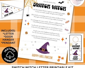 Carta imprimible de Switch Witch, Carta de la Witch Switch, Imprimible de Halloween para niños, Alternativa de dulces de Halloween, Tradición de Switch Witch