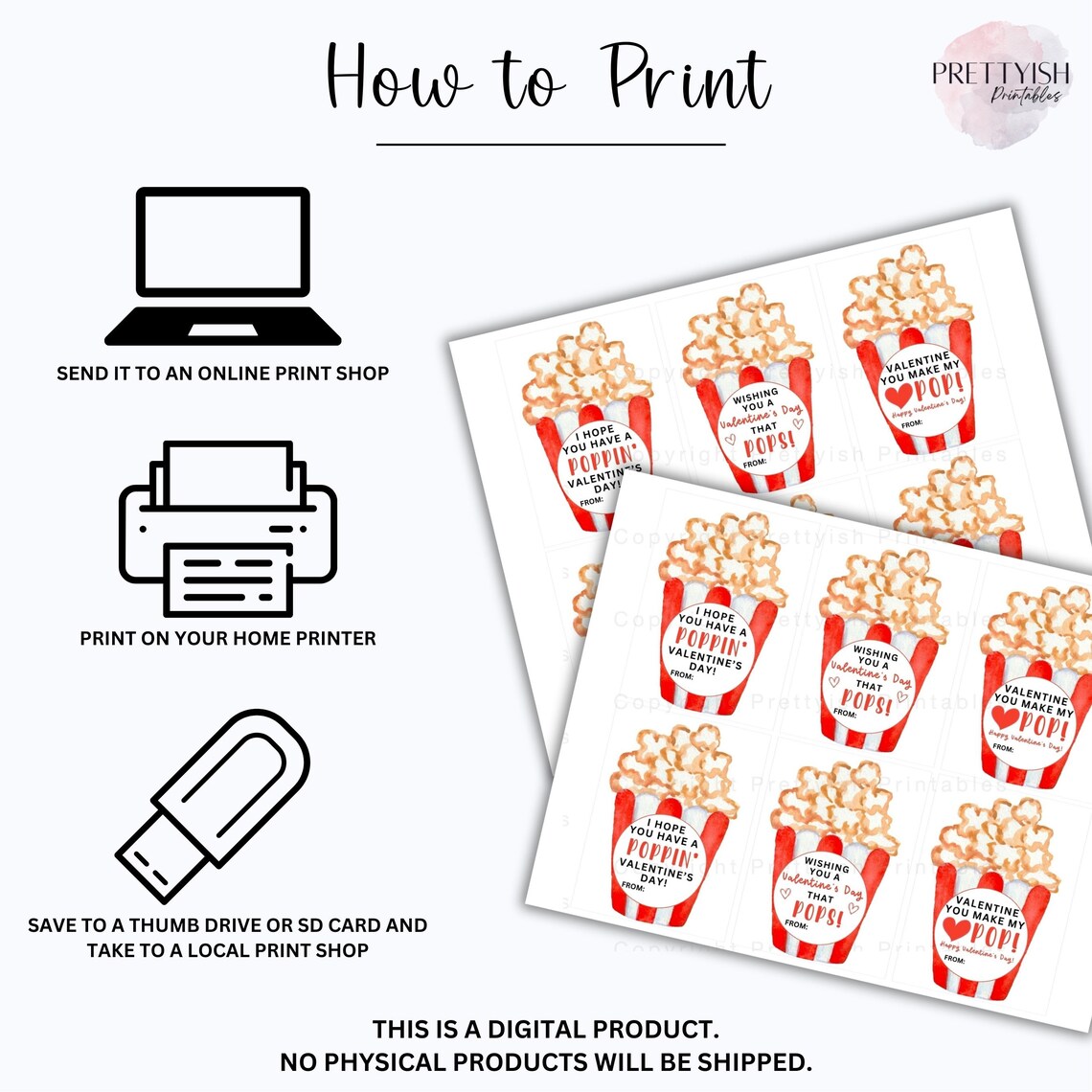 Popcorn Valentine Printable, Printable Valentine Cards, Kids Valentine