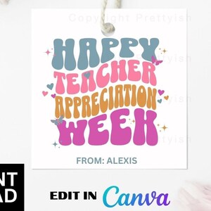 Happy Teacher Appreciation Week Gift Tags, Teacher Treat Tag, Teacher Appreciation Thank You Tags, Teacher Appreciation Week Goodie Bag Tag