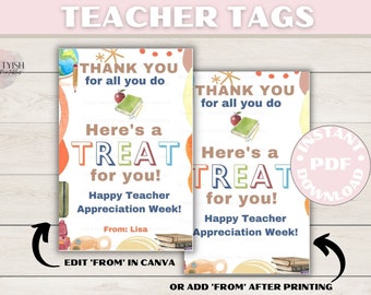 Étiquettes d’appréciation de l’enseignant imprimables, étiquette de cadeau d’enseignant modifiable, étiquette de cadeau personnalisée, étiquette d’appréciation de l’enseignant imprimable, modèle Canva