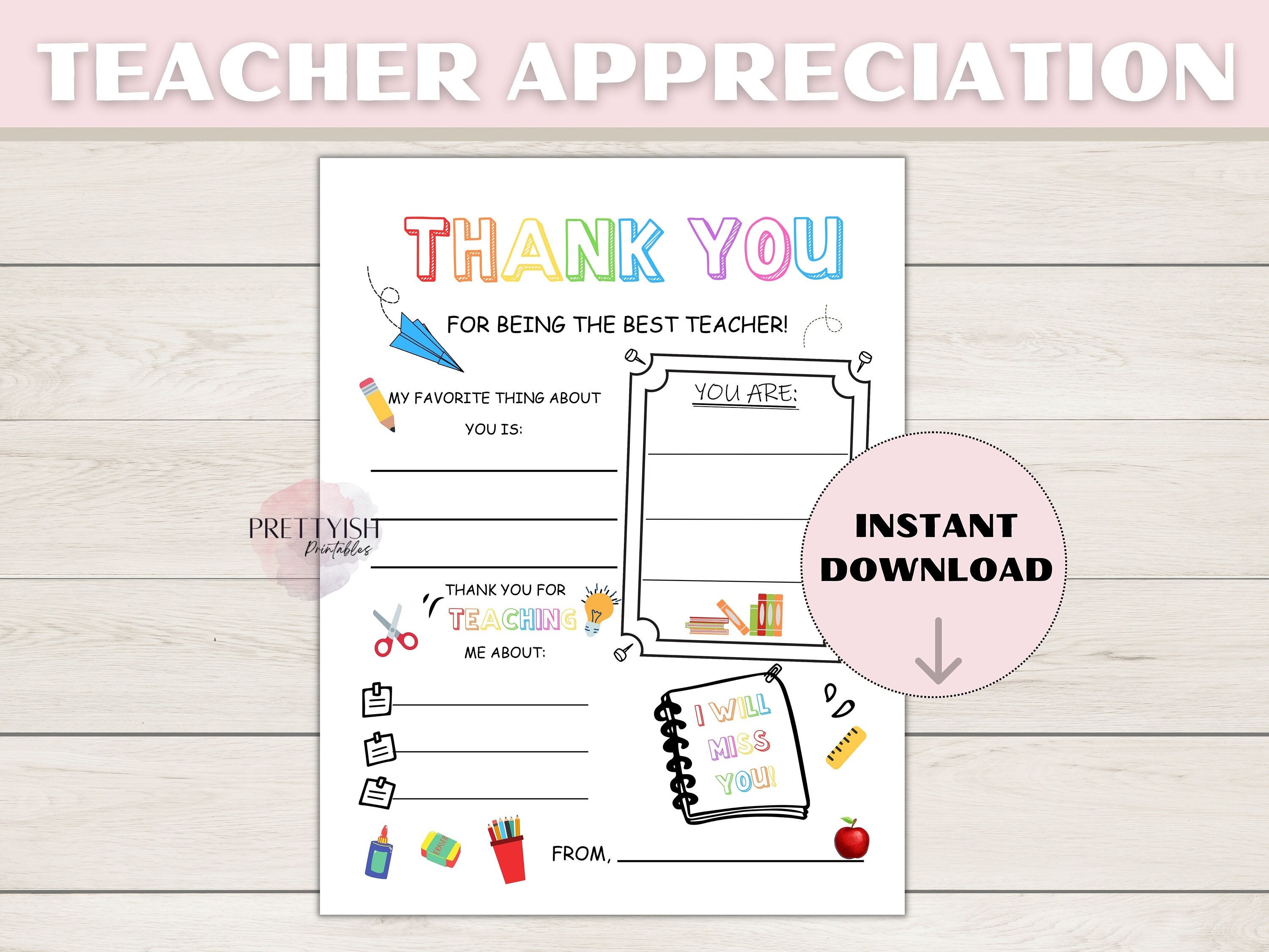 Teacher Appreciation Week Printable Teacher Appreciation Gift Thank You ...
