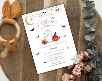 A Little Boo is Due Baby Shower Invitation, Editable Halloween Baby Shower Invite, Digital Boy or Girl Baby Shower Ghost Halloween Invite