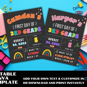 Chalkboard Back to School Sign, Editable First Day of School Sign, Editable Last Day of School Sign, Editable School Signs, Instant Download