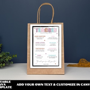 Teacher Survival Kit Printable Gift Tag, Back to School Survival Kit, First Day of School Teacher Gift Tag, Teacher Appreciation Editable