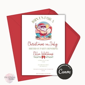 Christmas in July Invitation, Tropical Christmas in July Birthday Invite, Christmas Invitation Party Invitation Christmas in July, Santa