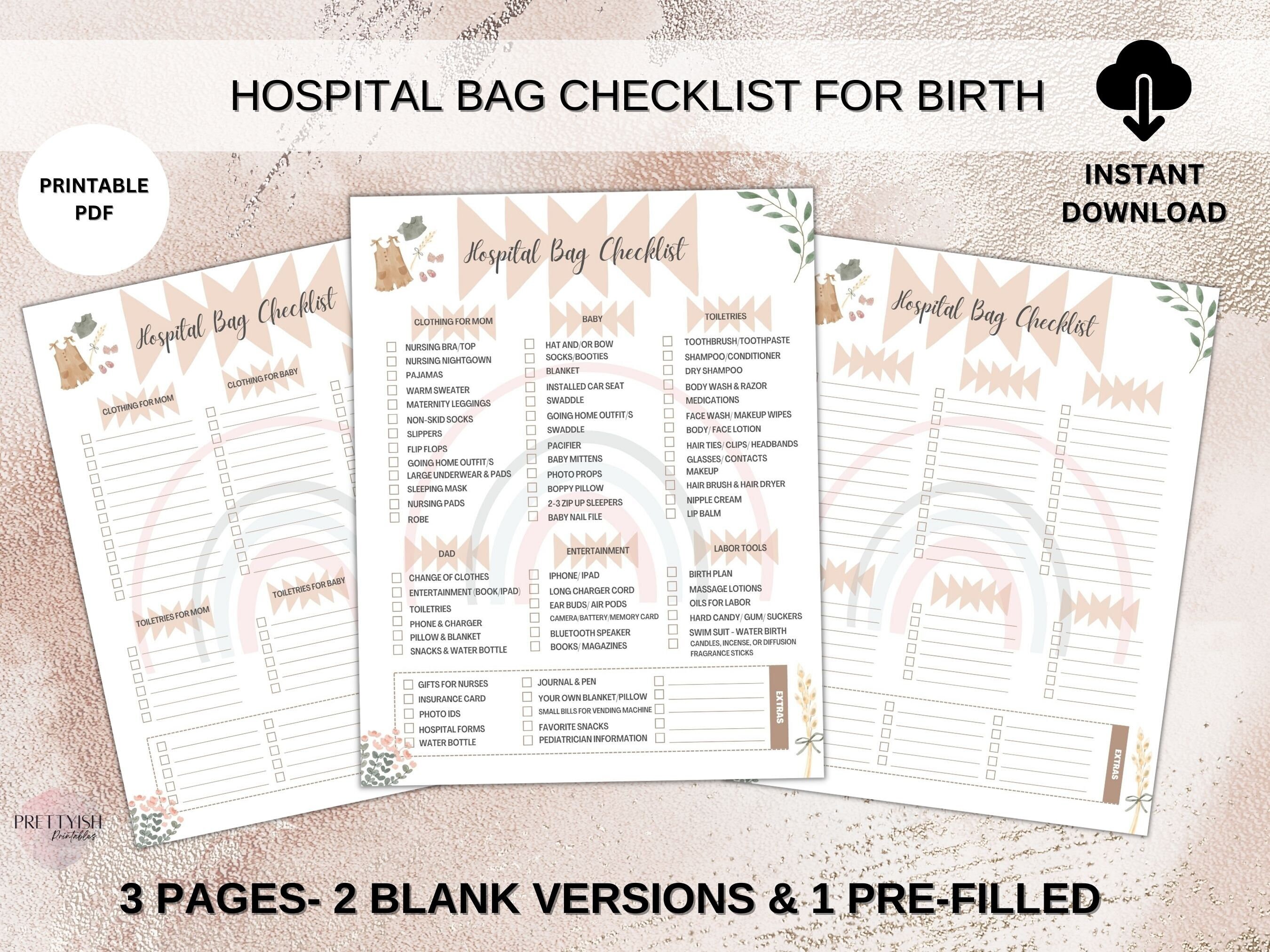 Hospital Bag Checklist for Labor & Delivery, Hospital Bag List ...