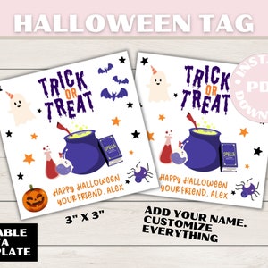 Editable Halloween Favor Tags | Boo Gift Tags | Costume Party Trick Or Treat Favor Tags | Party Download Printable Template | School Tag