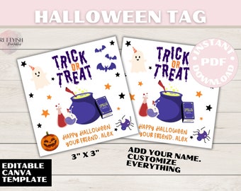 Editable Halloween Favor Tags | Boo Gift Tags | Costume Party Trick Or Treat Favor Tags | Party Download Printable Template | School Tag