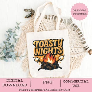 Noches de campamento divertidas PNG, diseño de sublimación de fogata y malvaviscos con purpurina falsa de verano, descarga digital de autocaravana al aire libre