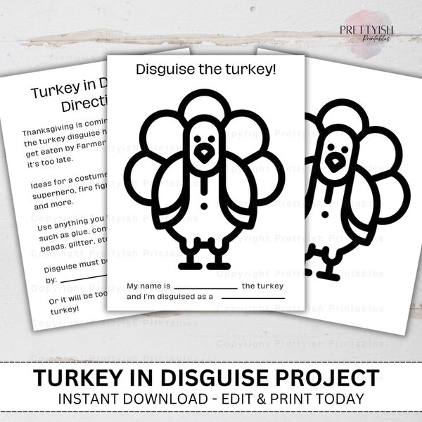 Turkey in Disguise Project, Turkey printable, Thanksgiving game, Turkey disguise, Hide the turkey, Turkey Craft, School Project Family Game