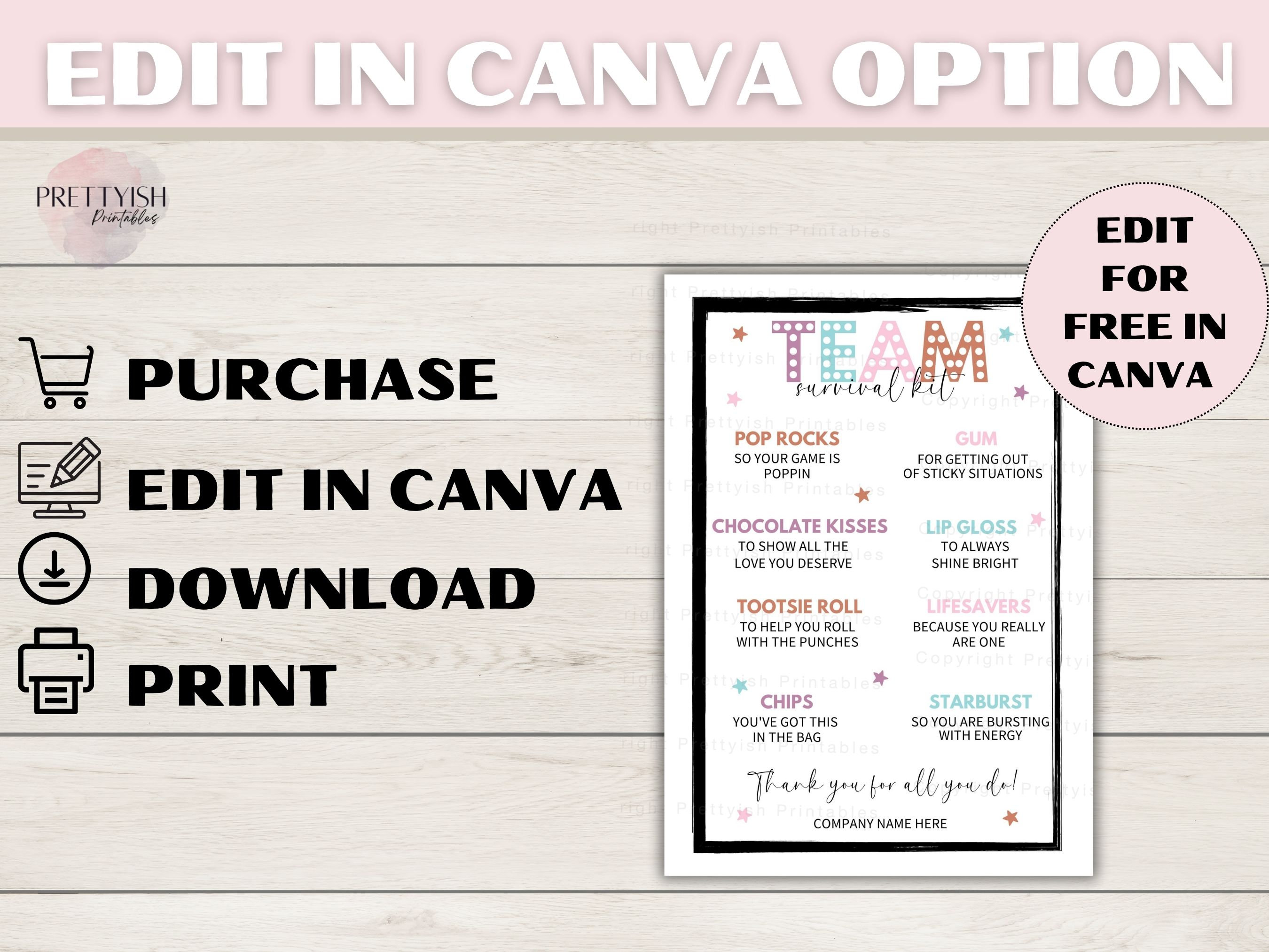 Editable Team Survival Kit Printable, Printable Staff Employee ...