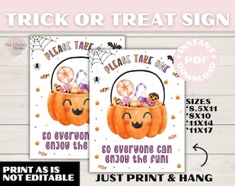 Halloween Printable | Trick Or Treat | Halloween Candy Sign | Passing Out Candy | Sign For Trick Or Treaters | Halloween Party Decor