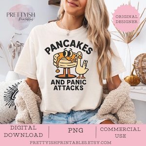 Pannkakor och panikattacker PNG, rolig retro sublimeringsdesign, vintage-t-shirtmugg Tote PNG, mental hälsa, ångest, digital nedladdning
