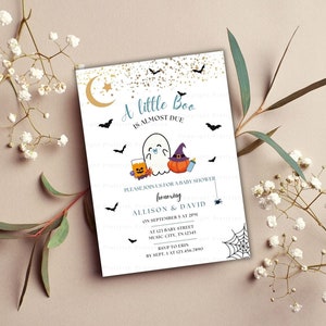 A Little Boo is Due Baby Shower Invitation, Editable Halloween Baby Shower Invite, Digital Boy or Girl Baby Shower Ghost Halloween Invite