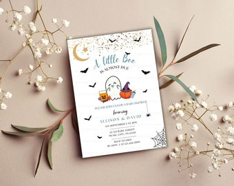 A Little Boo is Due Baby Shower Invitation, Editable Halloween Baby Shower Invite, Digital Boy or Girl Baby Shower Ghost Halloween Invite