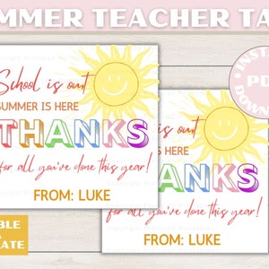 Printable Teacher Gift for Summer, End of School Year Teacher Gift, End Of School Year Tag, End of School Tag, End of Year Summer Gift Tag