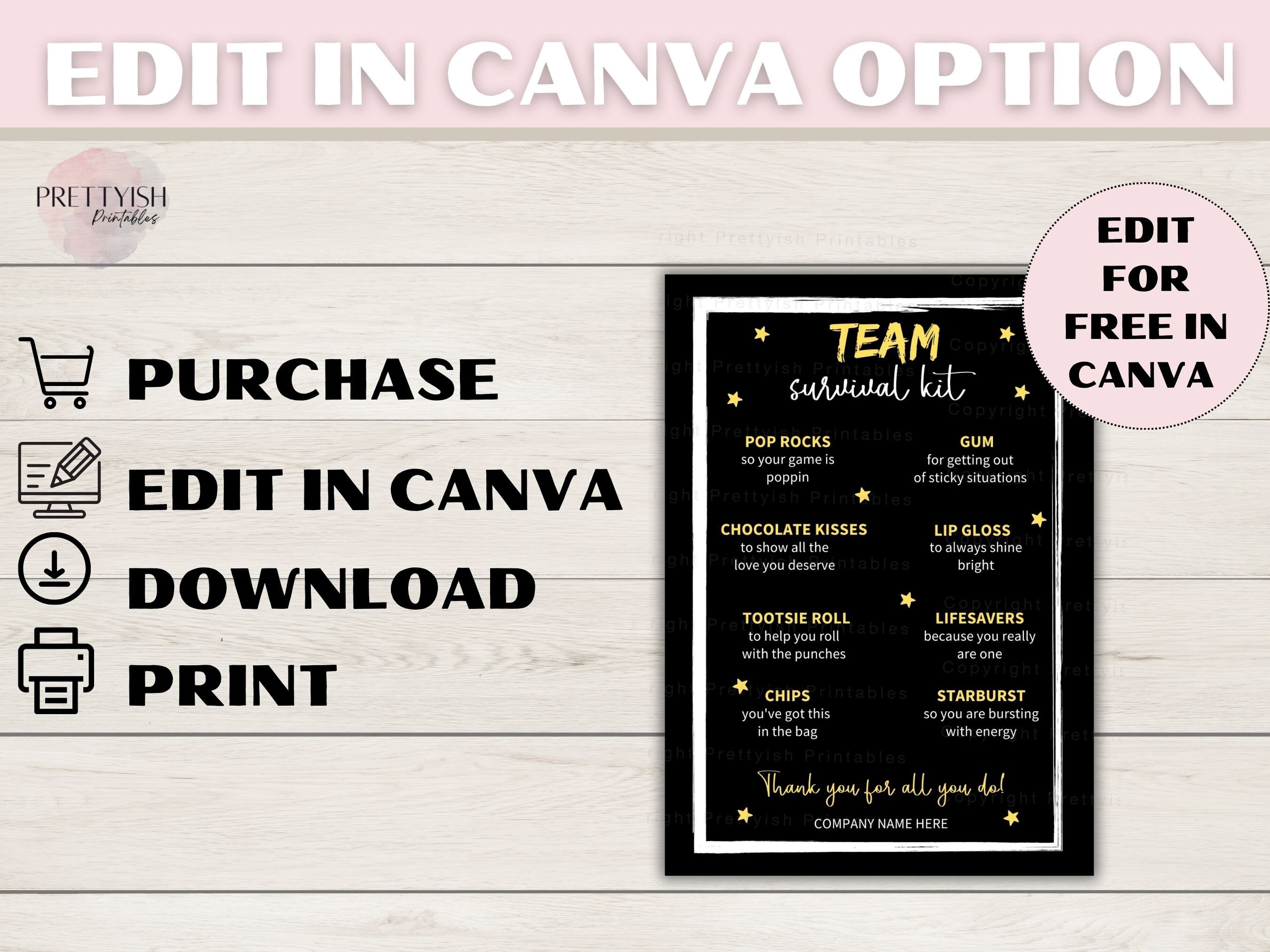 Editable Team Survival Kit Printable, Printable Staff Employee ...