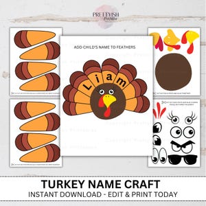 Turkey Name Craft, Fall Activity for Kids, Toddler Activity, Homeschool Resource, Montessori Materials, Sensory Table Printable, Preschool