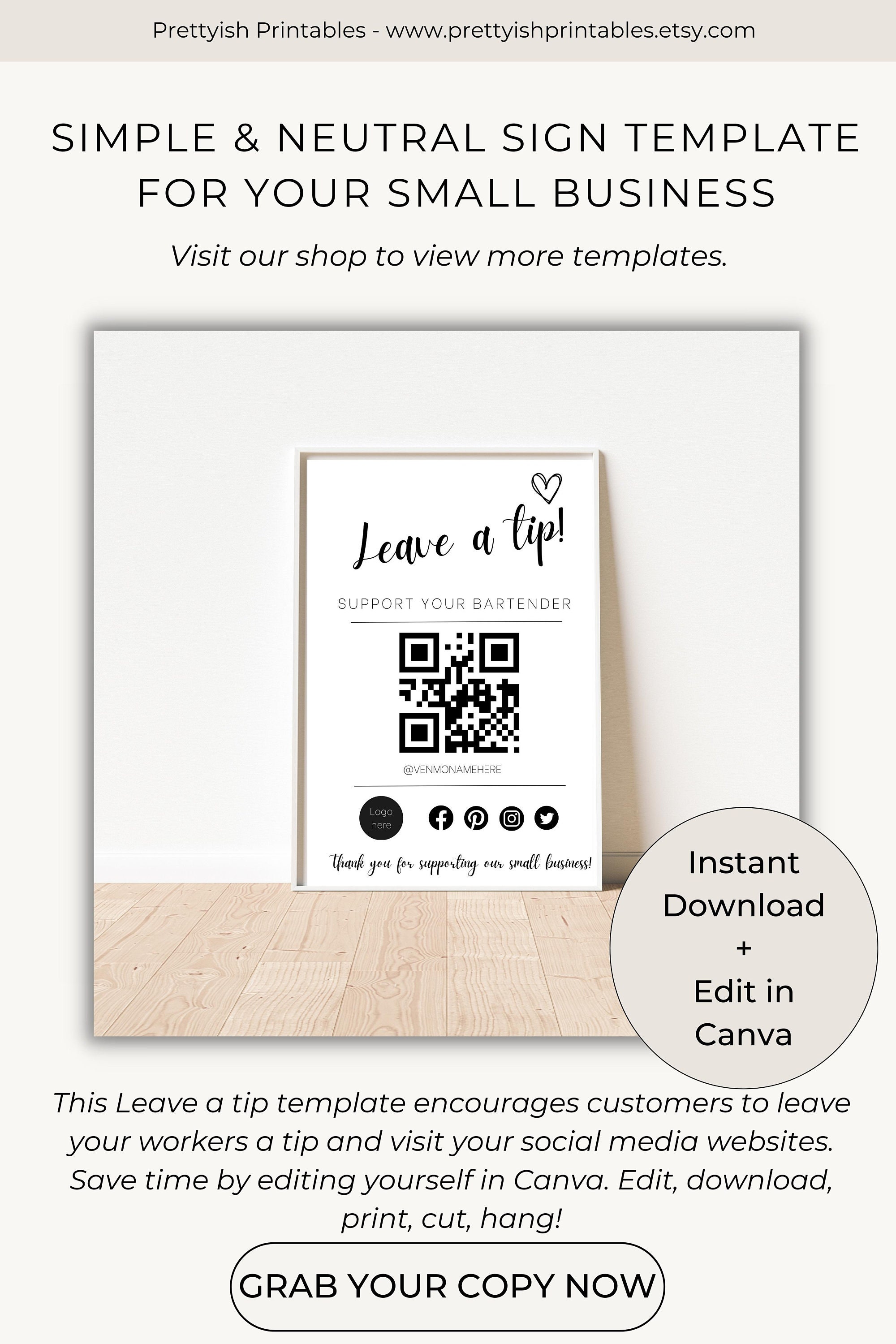 QR Code Sign Template, Scan to Pay Sign, Social Media Sign, Small ...