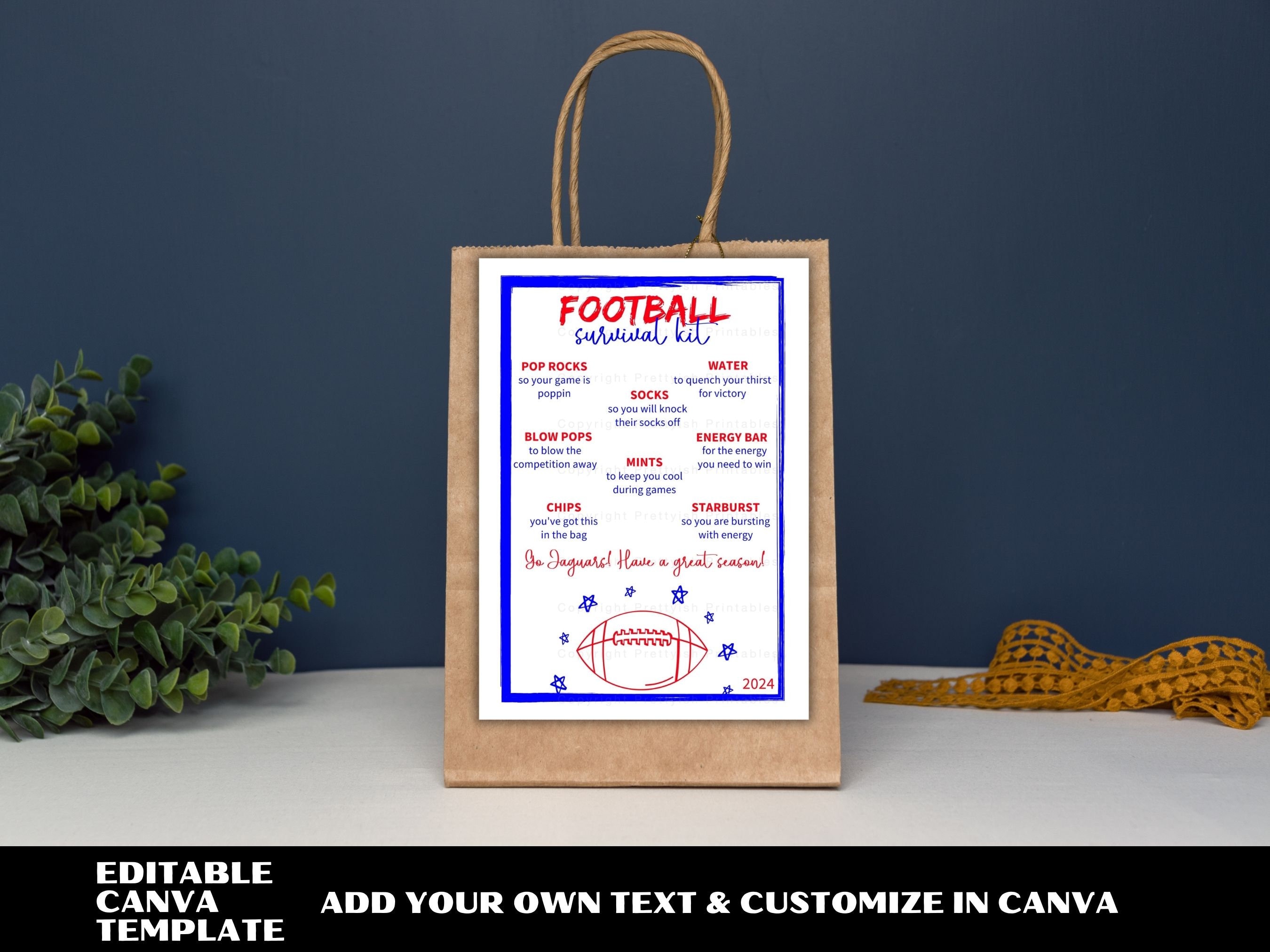 Football Survival Kit Printable, Gift Bag Printable, Printable Football ...