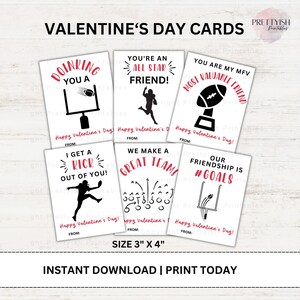Etiqueta imprimible de San Valentín con tema de fútbol para el aula de niños, tarjeta de San Valentín con tema de jugador de fútbol, San Valentín imprimible para niños, San Valentín deportivo para estudiantes
