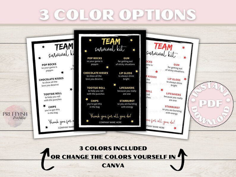 Editable Team Survival Kit Printable, Printable Staff Employee ...