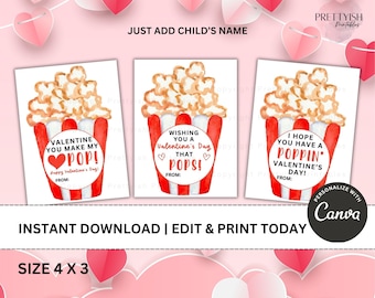 Popcorn Valentine Printable, Printable Valentine Cards, Kids Valentine Cards, Printable Valentines, Classroom Valentines, School Valentine