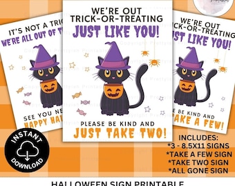 Trick or Treat Sign, Please Take One Sign, Halloween Candy Sign Printable, Trick Or Treat Sign Printable, Take a treat Sign, Take Two Sign