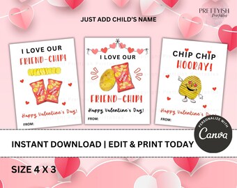FriendChip Valentine imprimable, cartes de Saint-Valentin imprimables, cartes de Saint-Valentin pour enfants, Saint-Valentin imprimable, salle de classe Saint-Valentin école Saint-Valentin