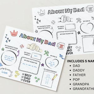 Daddy Daughter Gift, Father&#39;s Day Questionnaire, Personalized Fill In Blanks Daddy Interview, All About My Dad Daddy Printable Card, Print