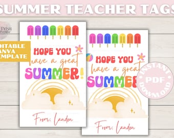 Regalo stampabile per l'insegnante per l'estate, regalo di fine anno scolastico per l'insegnante, etichetta di fine anno scolastico, etichetta di fine scuola, etichetta regalo estiva di fine anno