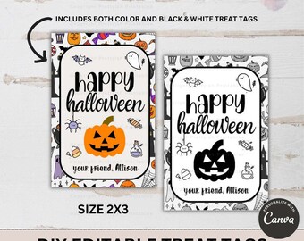 Etiquetas imprimibles de truco o trato de Halloween, etiqueta de regalo editable, etiqueta de regalo personalizada, etiqueta de regalo de calabaza imprimible, plantilla personalizada de Canva