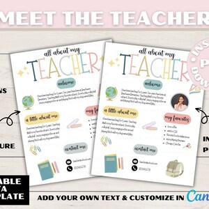 Meet the Teacher Template, Editable Teacher Printable, Back to School ...