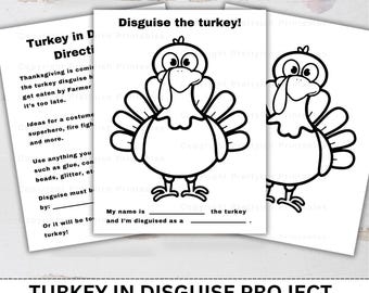 Turkey in Disguise Project, Turkey printable, Thanksgiving game, Turkey disguise, Hide the turkey, Turkey Craft, School Project Family Game