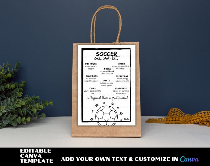Survival Kit Soccer Bag Tag Printable Good Luck Gift Soccer Team Gifts ...