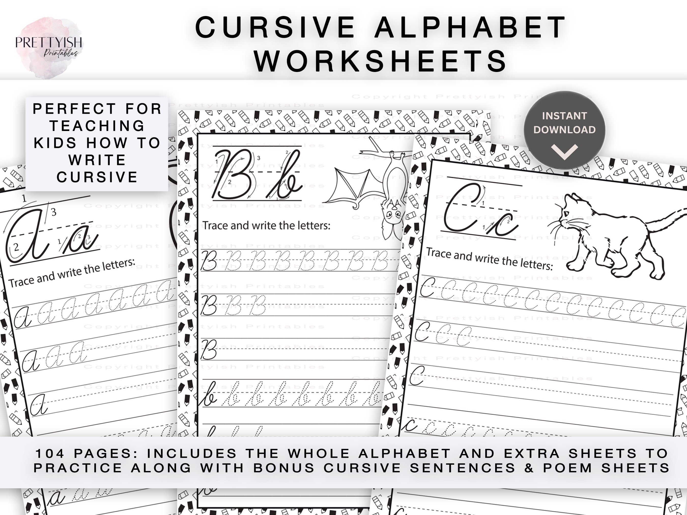 Alphabet Worksheets Cursive Worksheets Printable Trace the - Etsy