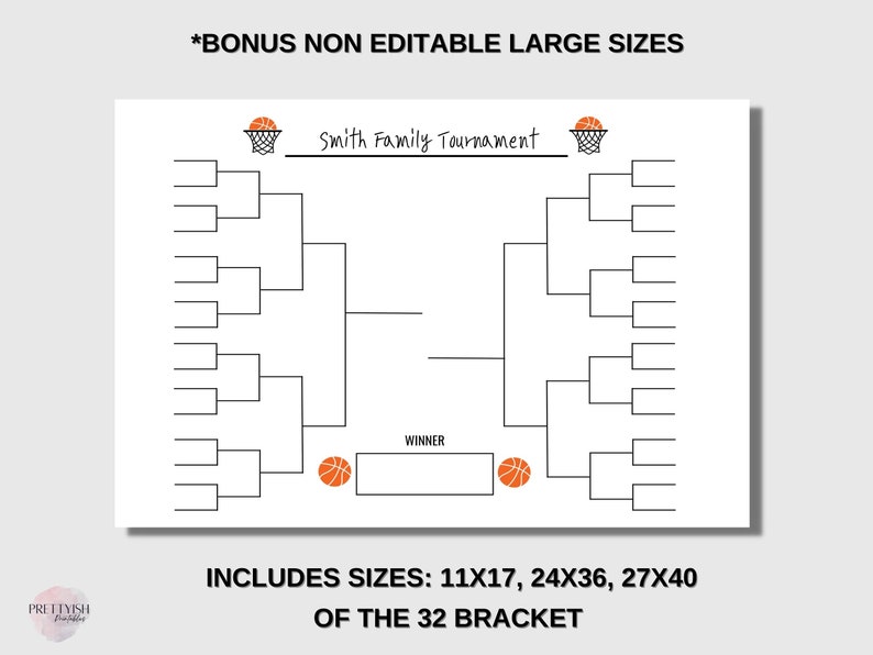 Basketball Sports Bracket Template Tournament Bracket Editable Bracket March Madness Bracket