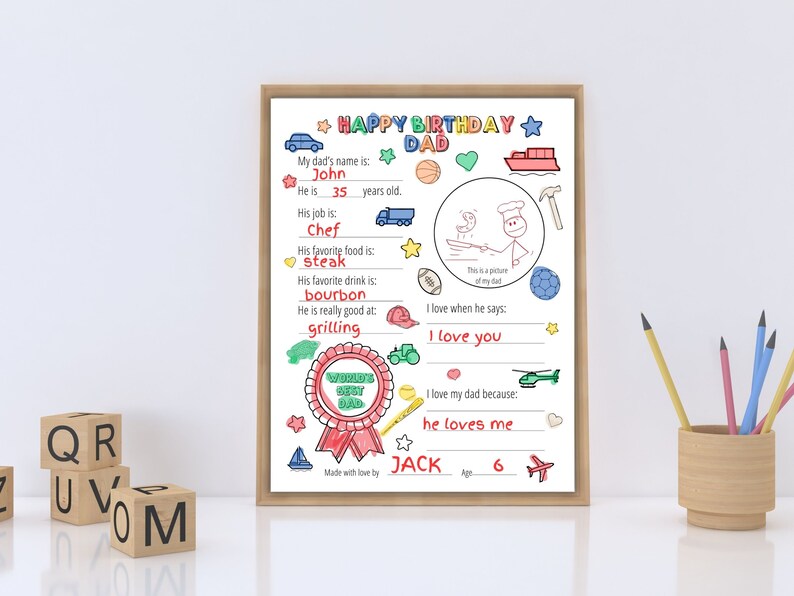 Happy Birthday Dad Printable, Fill in the Blanks, Coloring Sheet, Happy ...