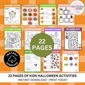 Printable Kids Halloween Activities, Halloween Coloring Pages, Halloween Maze, Halloween Bundle, Printable PDF Preschool Halloween Worksheet