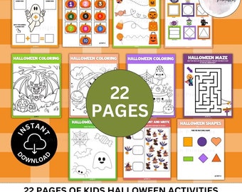 Printable Kids Halloween Activities, Halloween Coloring Pages, Halloween Maze, Halloween Bundle, Printable PDF Preschool Halloween Worksheet
