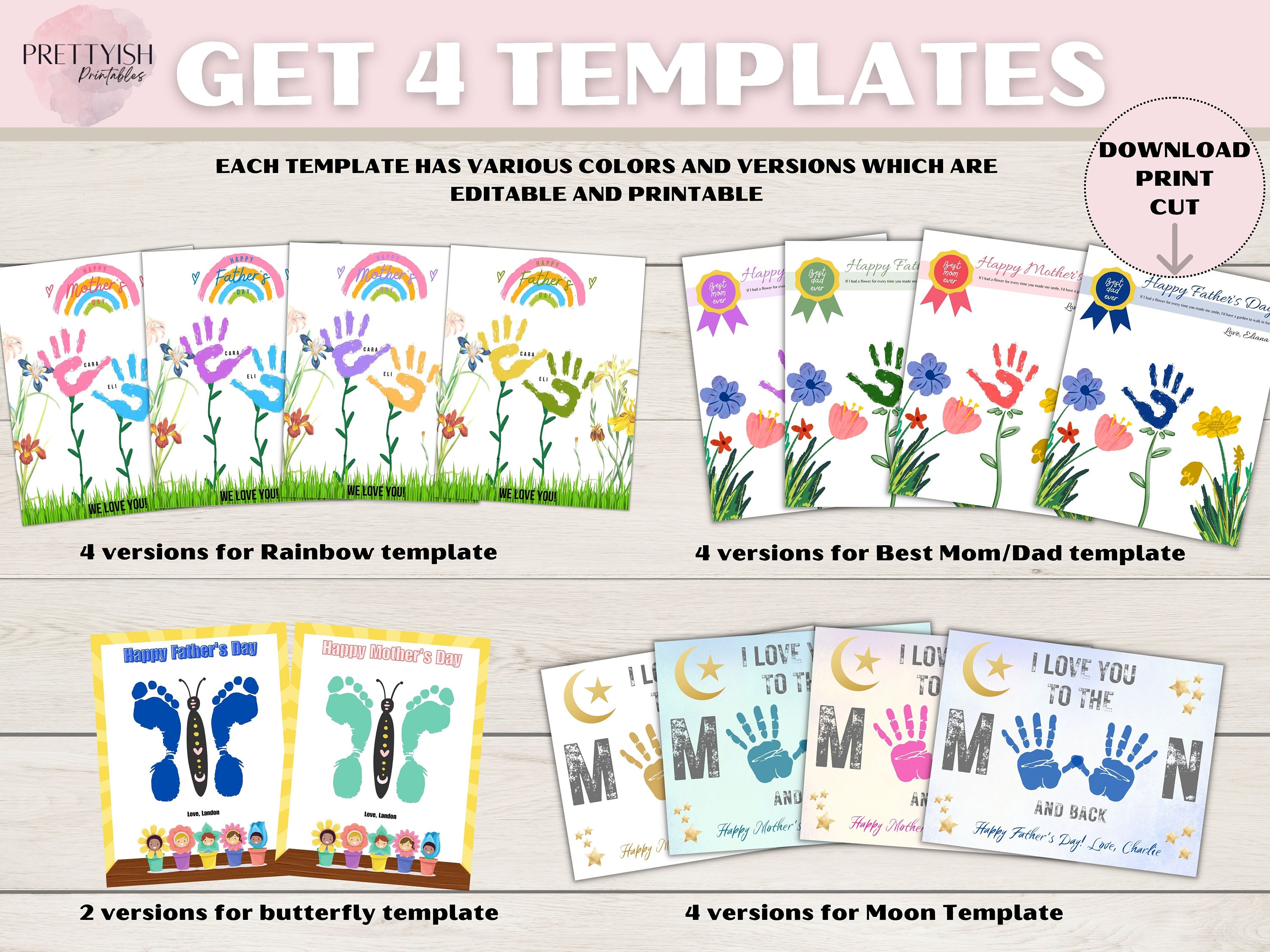 Mothers Day Flower Handprint Art Bundle Printable Mom Craft - Etsy