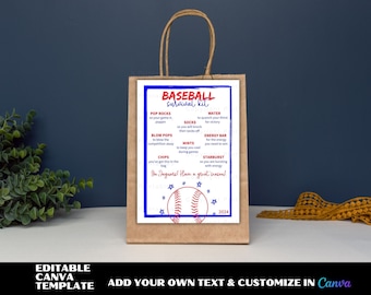 Baseball Survival Kit Printable, Gift Bag Printable, Printable Baseball Team Gift Idea, Baseball Player Gifts from Coach, Sports Gift