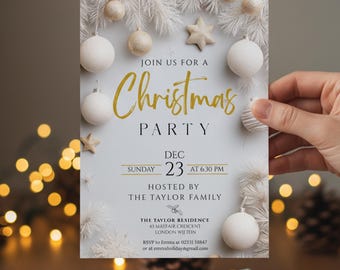 Elegant Gold Christmas Party Invitation – Editable Canva Template (Digital Download)
