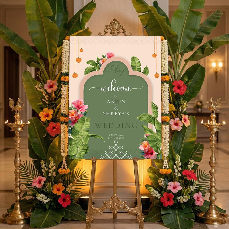 Tamil Wedding Welcome Sign Template, South Indian Banana Leaf Decor ...