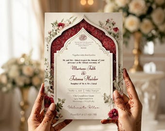 Editable Nikkah Invitation Template | Islamic Wedding Invite | Digital Canva Download | Muslim Marriage Ceremony  IBN022