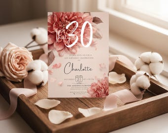 Gold & Blush Floral Birthday Invitation Template | Editable Canva Invite (Digital Download)