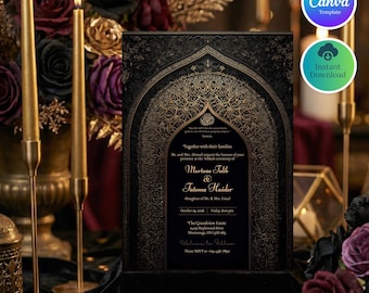 Luxury Black & Gold Nikah Invitation Template | Islamic Wedding Invite | Elegant Muslim Wedding Card | Digital Download